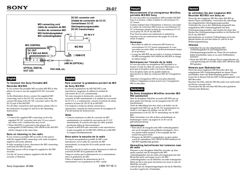 Page 1 de la notice Guide d'installation Sony ZS-D7