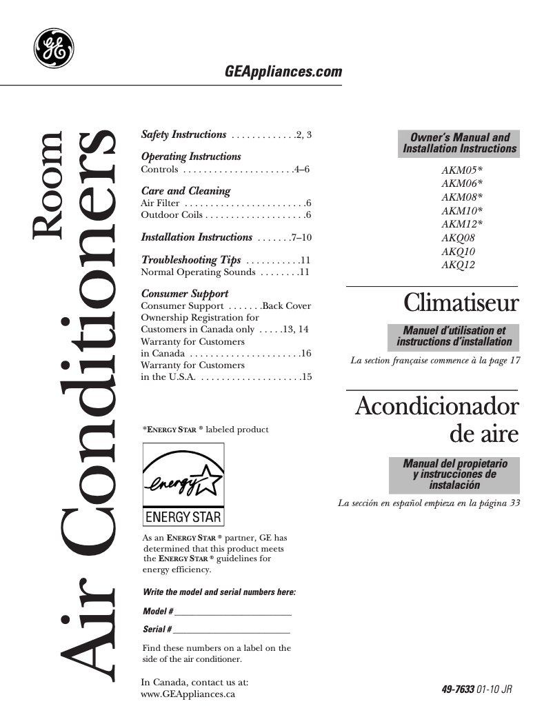 Page 1 de la notice Guide d'installation GE AKQ10AN