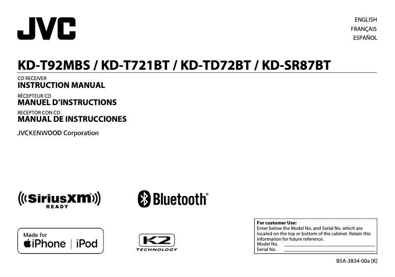 Image de la première page du manuel de l'appareil KD-TD72BT
