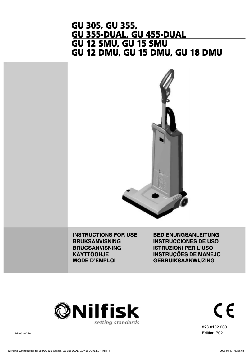Page 1 de la notice Manuel utilisateur Nilfisk GU 15 DMU
