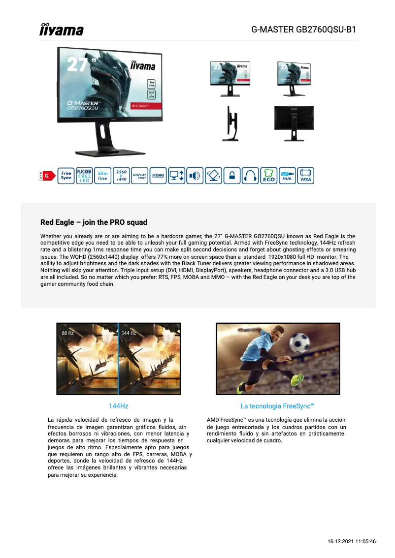 Página 1 del manual Ficha técnica Iiyama G-MASTER GB2760QSU