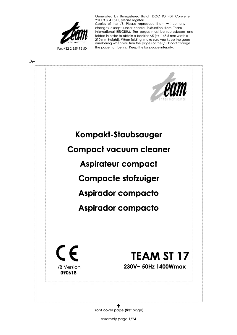 Page 1 de la notice Manuel utilisateur Team ST 17