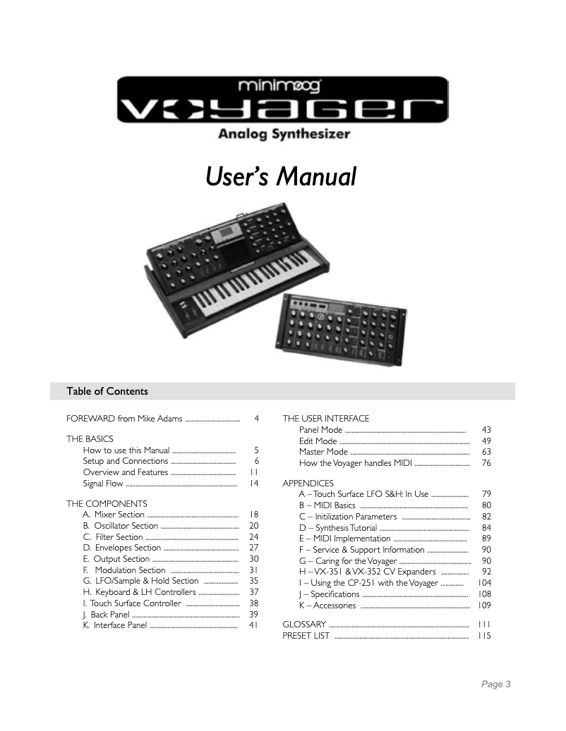 Page n°1 - Manuel utilisateur Moog MiniVoyager