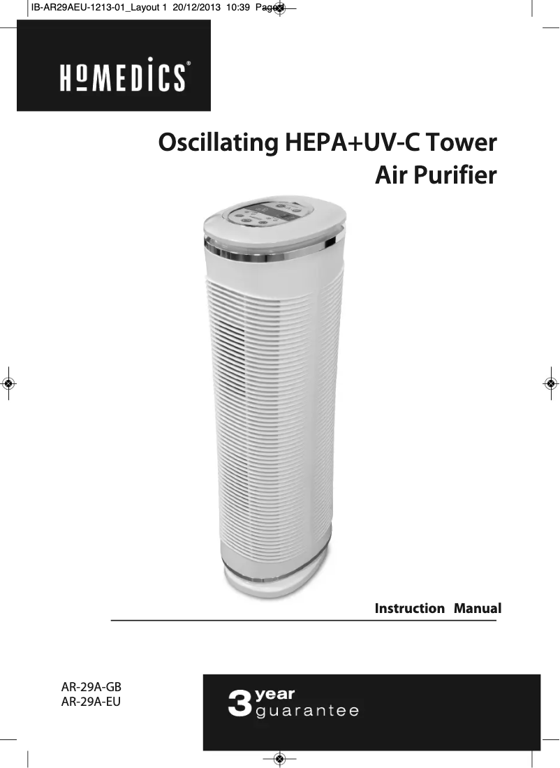 Page 1 de la notice Manuel utilisateur Homedics AR-29-EU