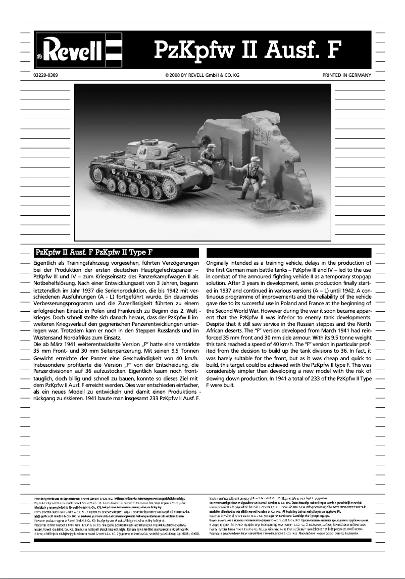 Page 1 de la notice Manuel utilisateur Revell PzKpfw II Ausf. F