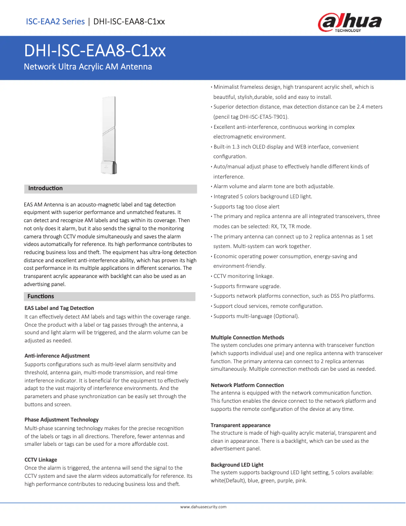 Page 1 de la notice Fiche technique Dahua Technology ISC-EAA8-C118-P