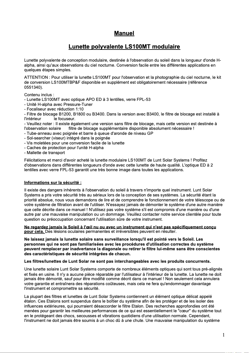 Image de la première page du manuel de l'appareil LS100MT