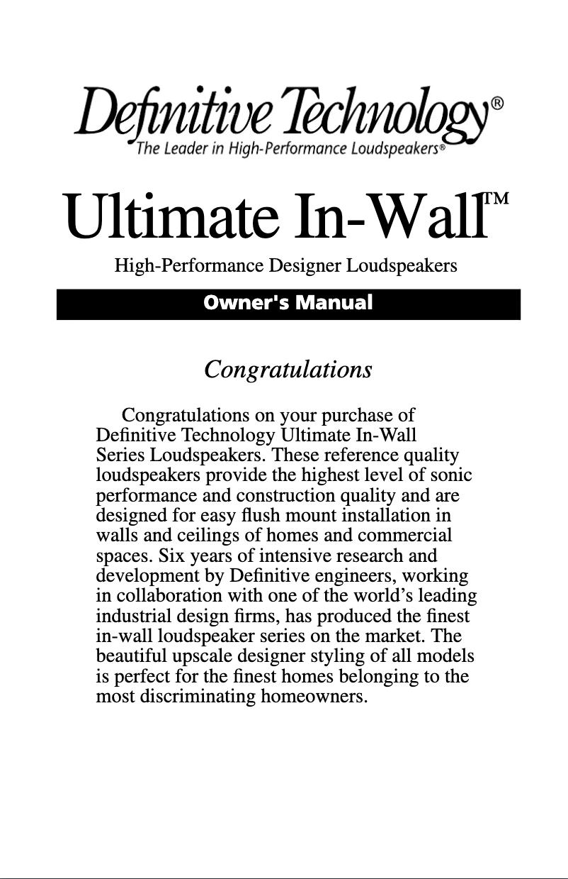 Page 1 de la notice Manuel utilisateur Definitive Technology UIW 64/A