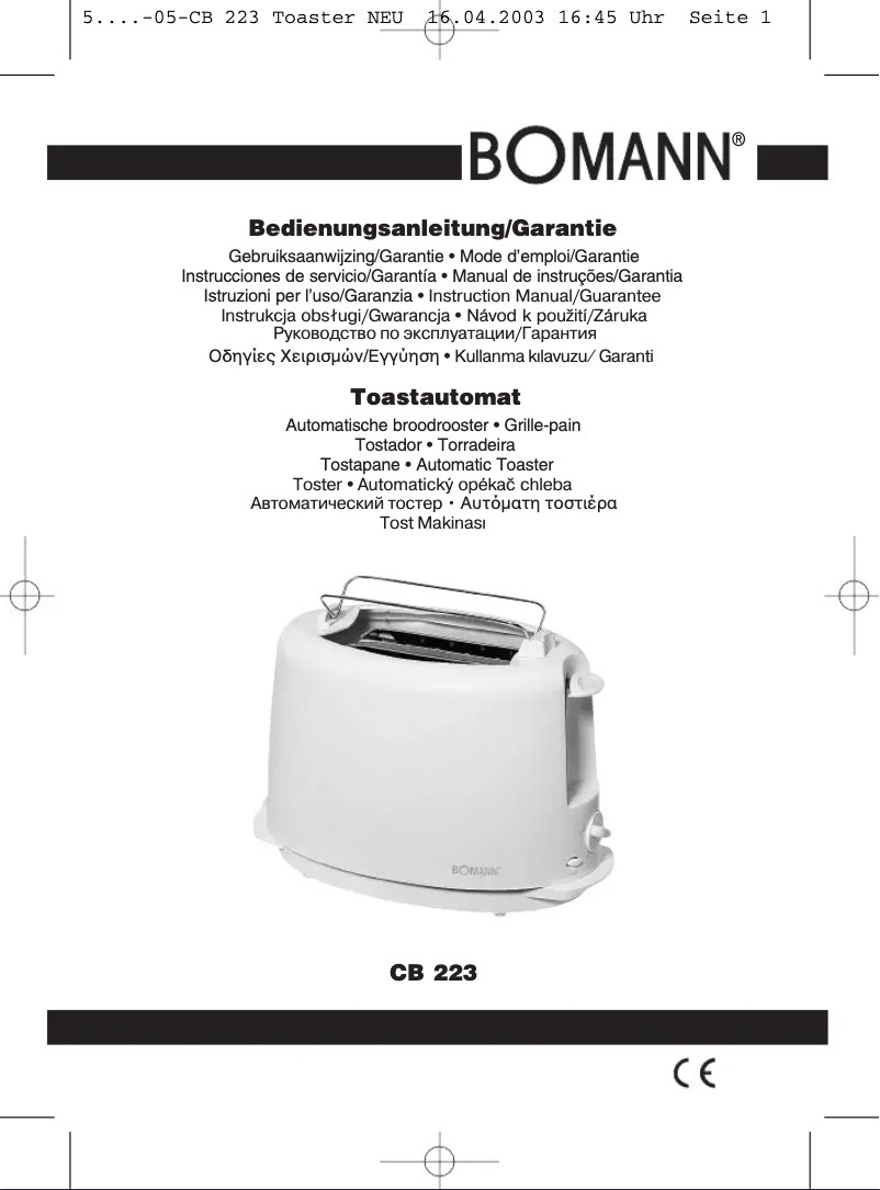 Page 1 de la notice Manuel utilisateur Bomann CB 223