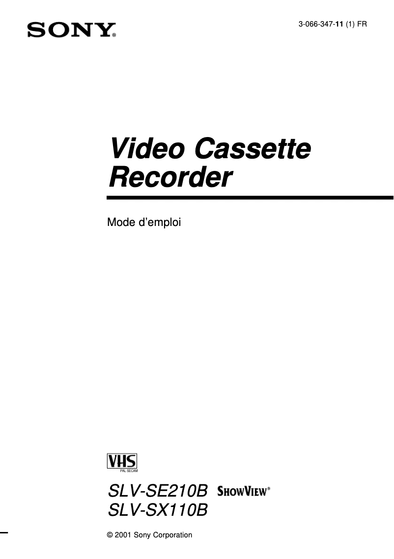 Page 1 de la notice Manuel utilisateur Sony SLV-SE210B