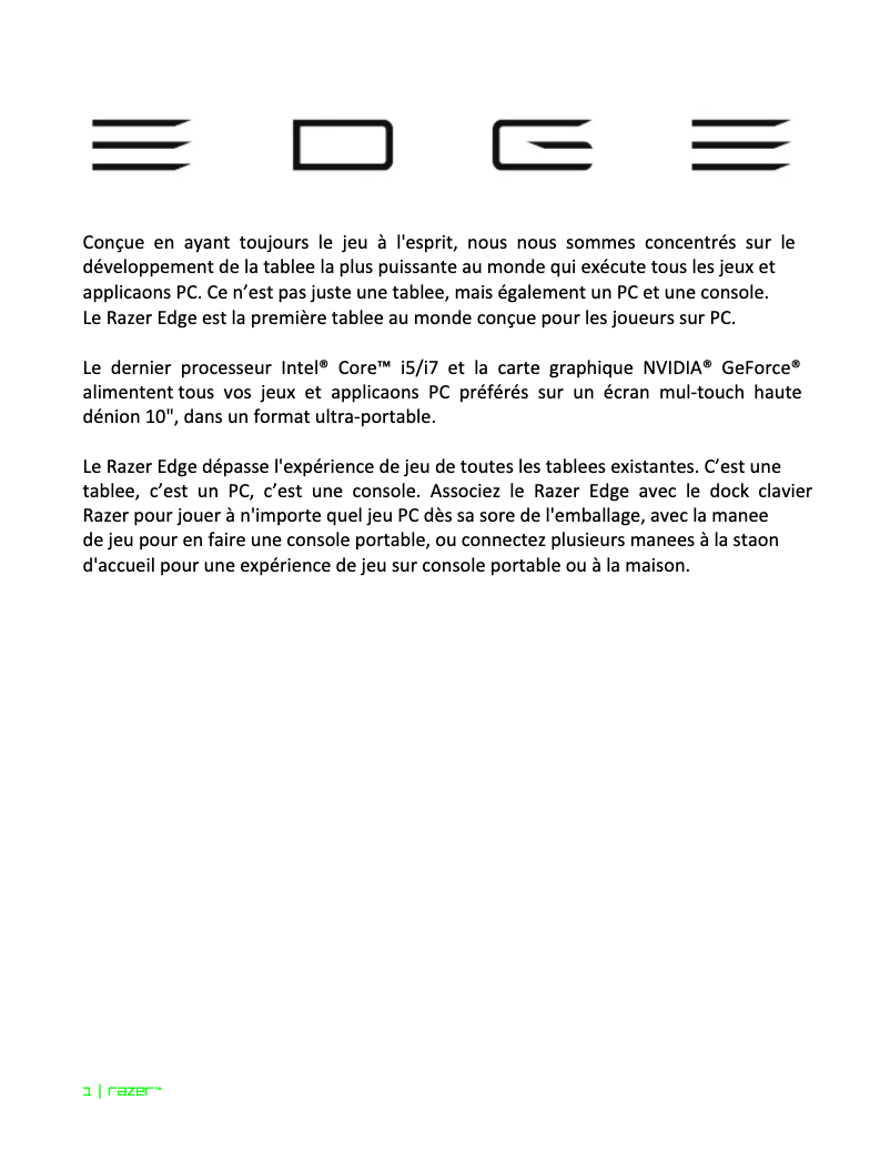 Page n°1 - Manuel utilisateur Razer Edge Keyboard Dock