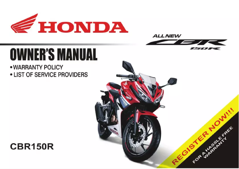 Page 1 de la notice Manuel utilisateur Honda CBR150R (2017)