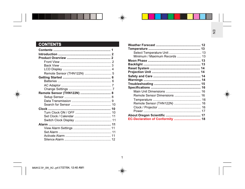 Page n°1 - Manuel utilisateur Oregon Scientific BAR623