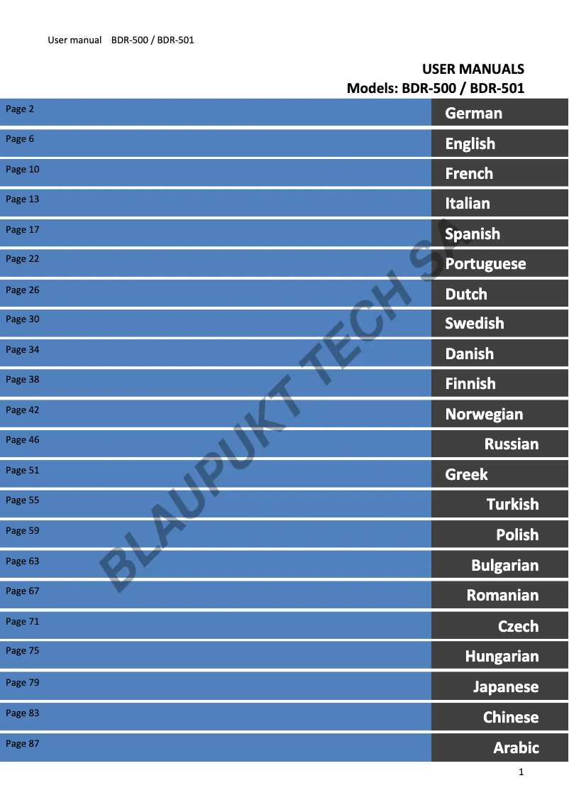Image de la première page du manuel de l'appareil BDR-500