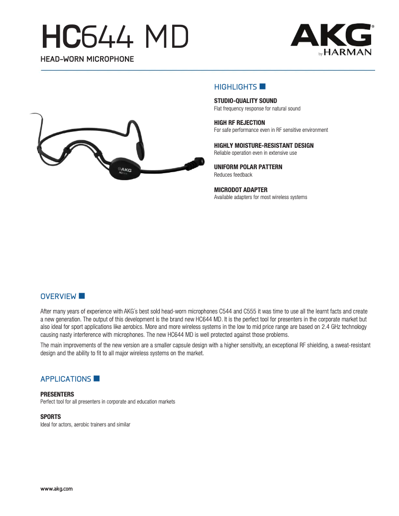 Page n°1 - Fiche technique AKG HC644