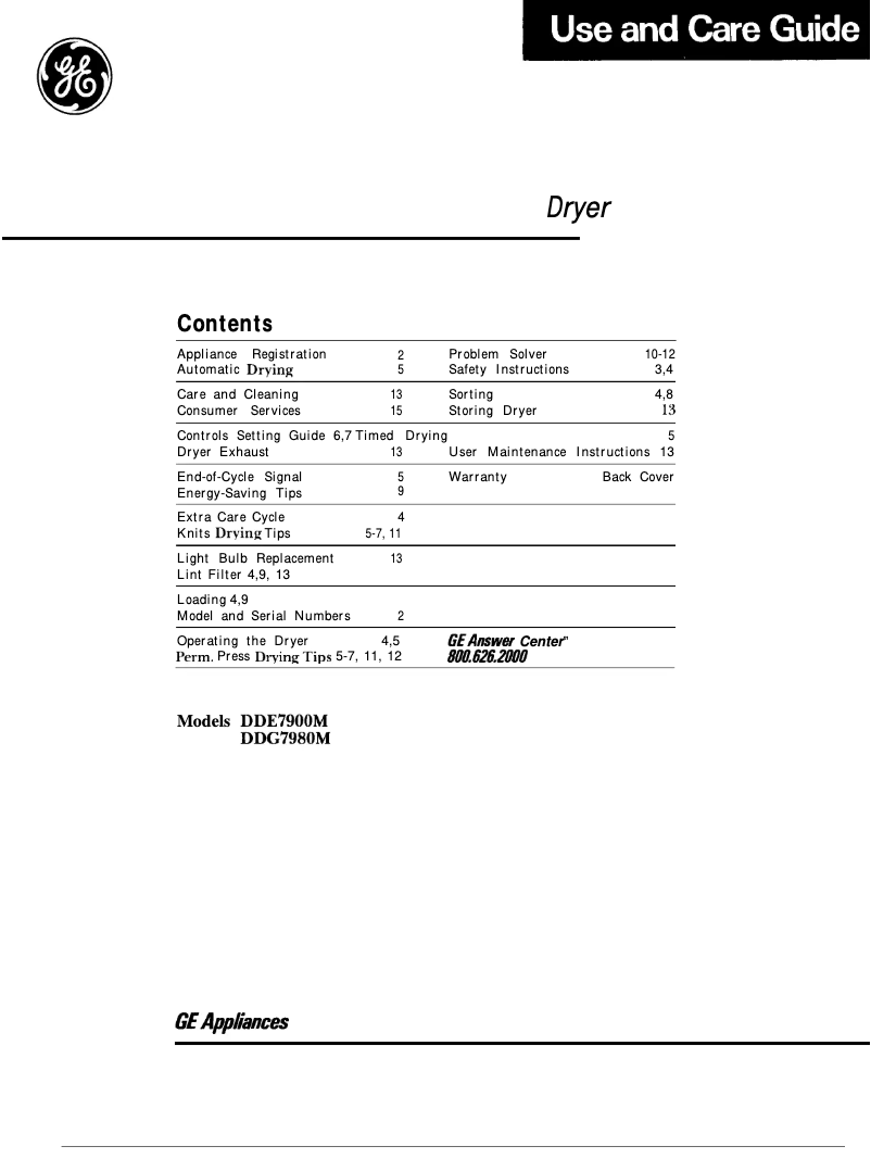 Page n°1 - Manuel utilisateur GE DG7980M