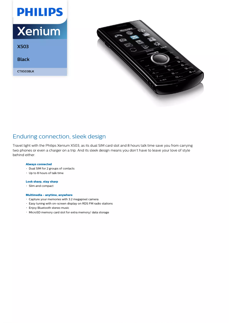 Page 1 de la notice Brochure Philips CTX503BLK