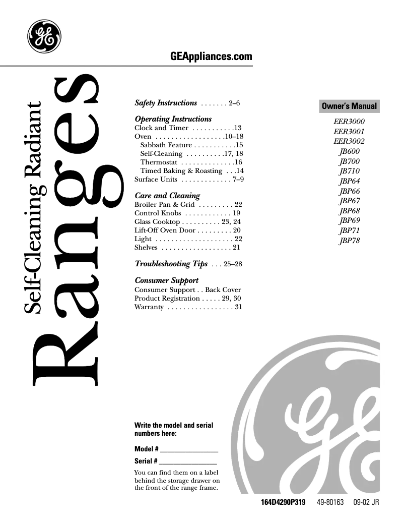 Page 1 of the manual User Manual GE JB700CDCC