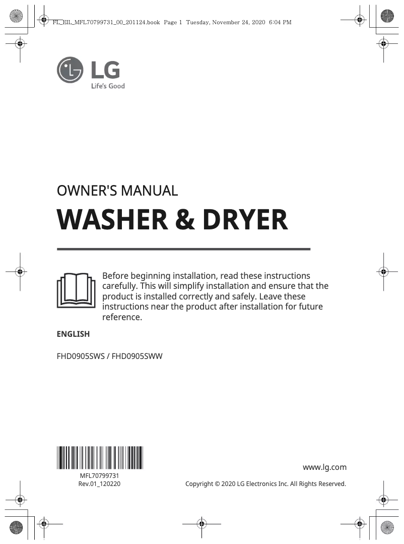 Page 1 de la notice Manuel utilisateur LG FHD0905SWS