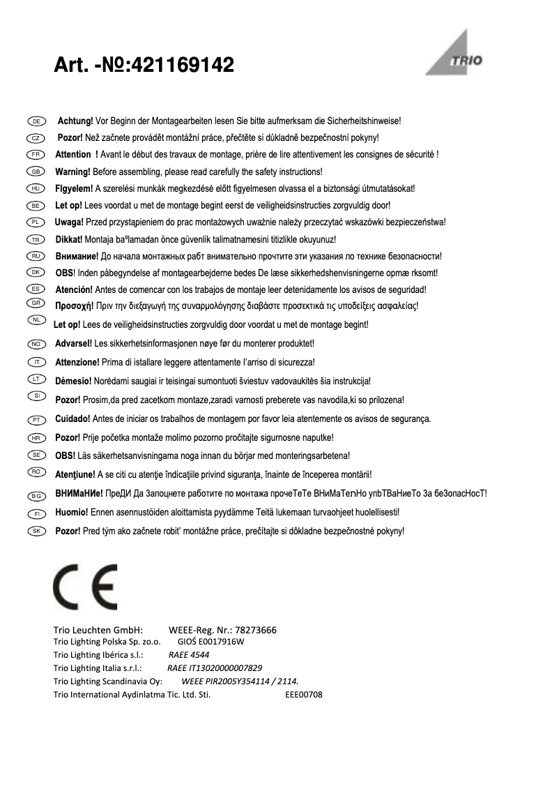 Page n°1 - Manuel utilisateur Trio Lighting Pearl