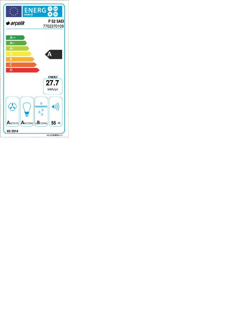 Page 1 de la notice Label énergétique Arçelik P 52 SAEI
