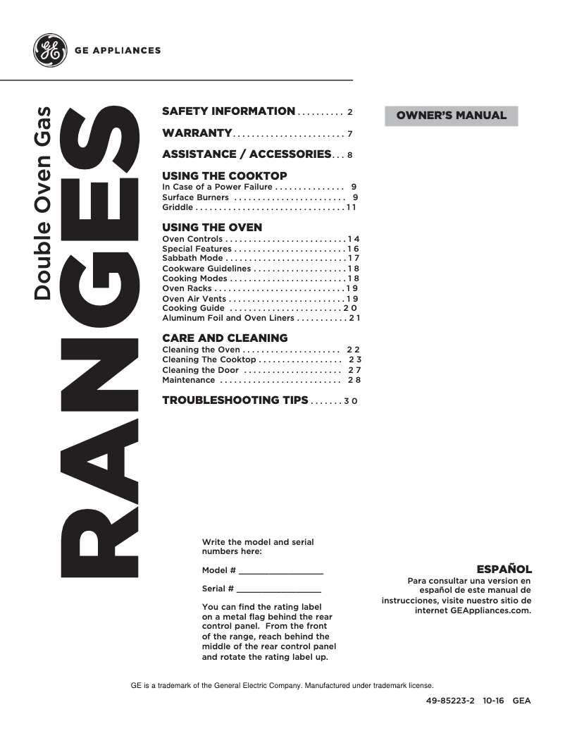 Page 1 of the manual Use and Maintenance Manual GE Profile PGB980ZEJSS