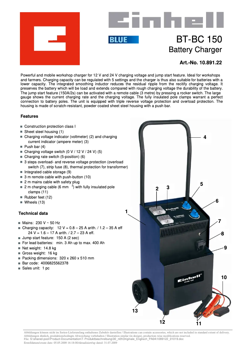 Page n°1 - Manuel utilisateur Einhell BT-BC 150