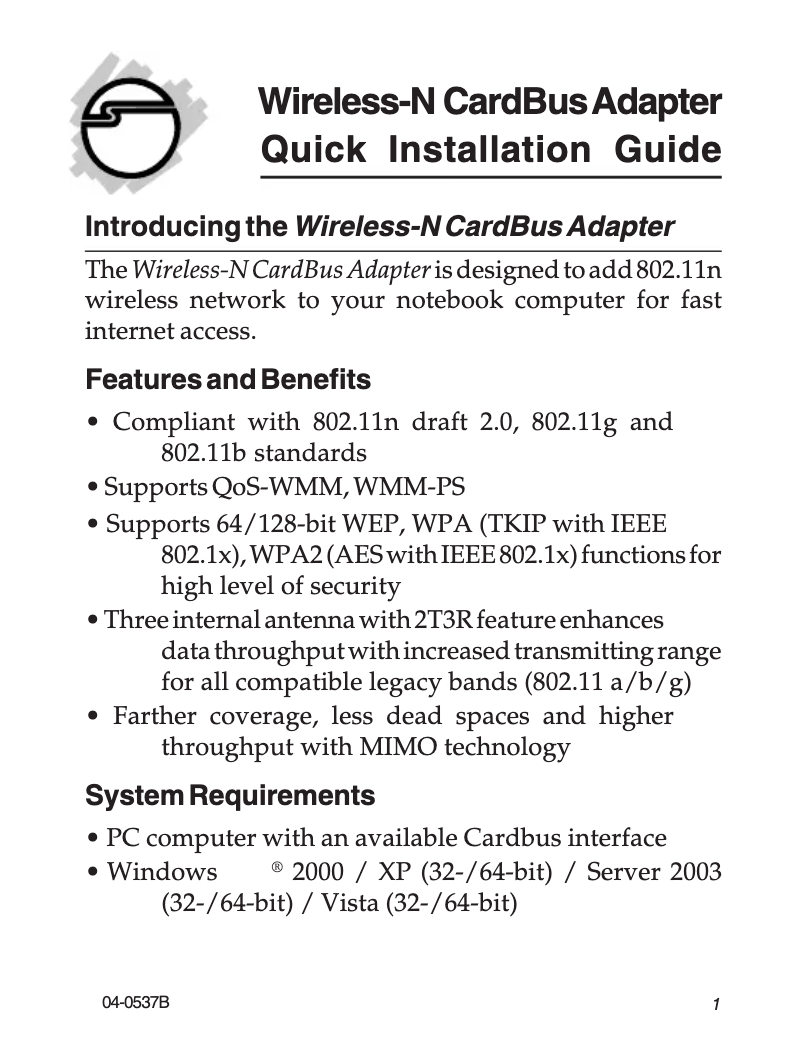 Page 1 de la notice Manuel utilisateur Siig CN-WR0412-S1
