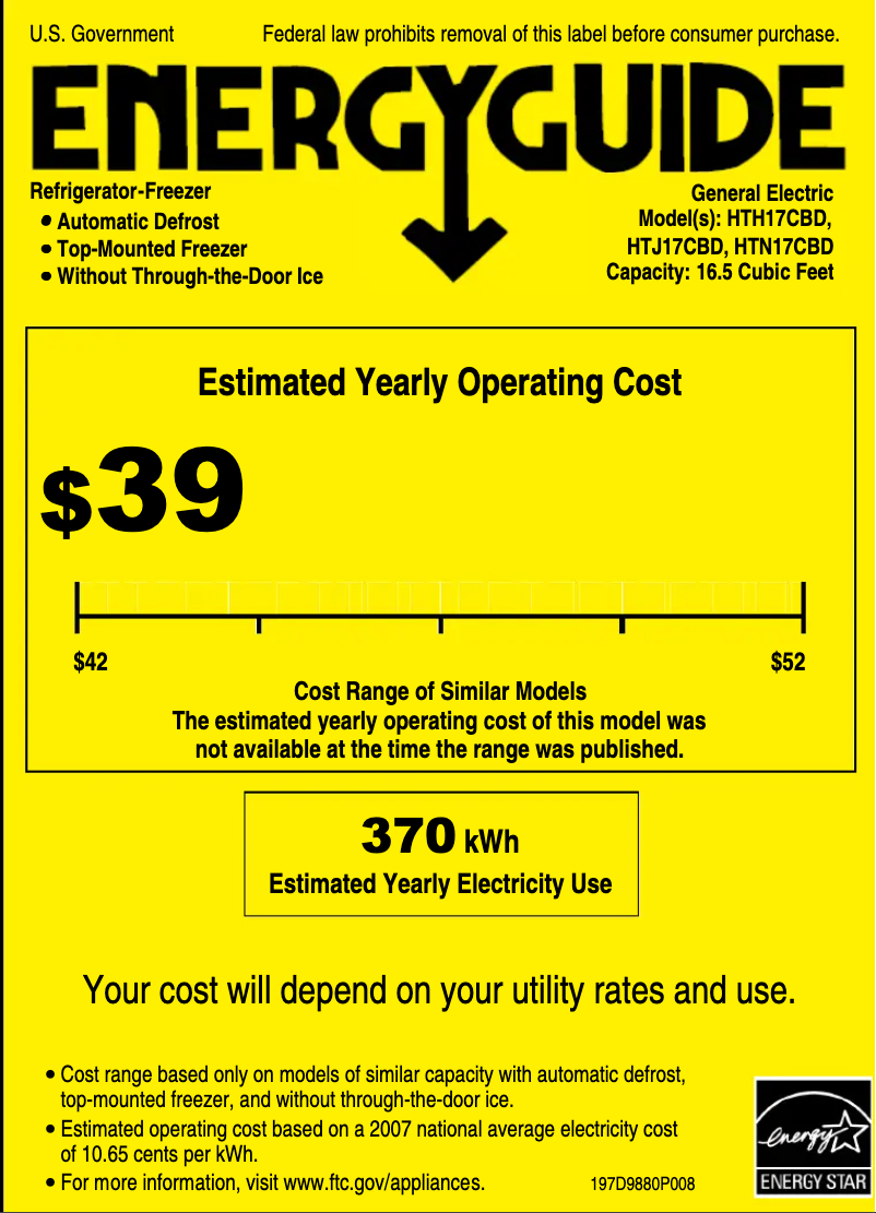 Page 1 de la notice Label énergétique Hotpoint HTH17CBDRCC