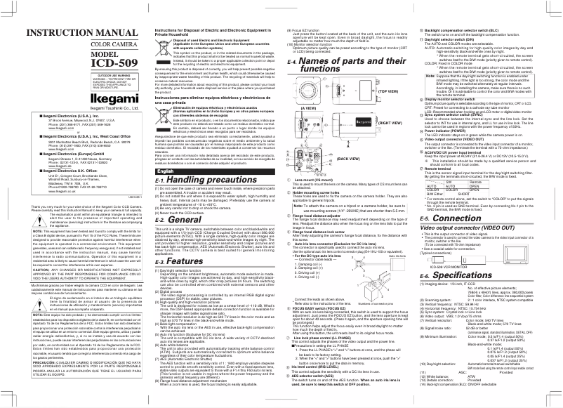 Image de la première page du manuel de l'appareil ICD-509