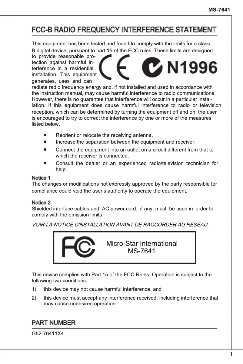 Page n°1 - Manuel utilisateur MSI 760GM-P23 (FX)