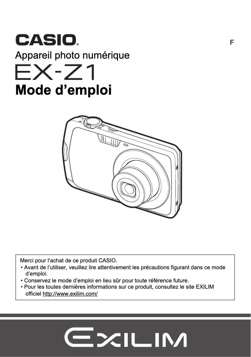 Page n°1 - Manuel utilisateur Casio Exilim EX-Z1