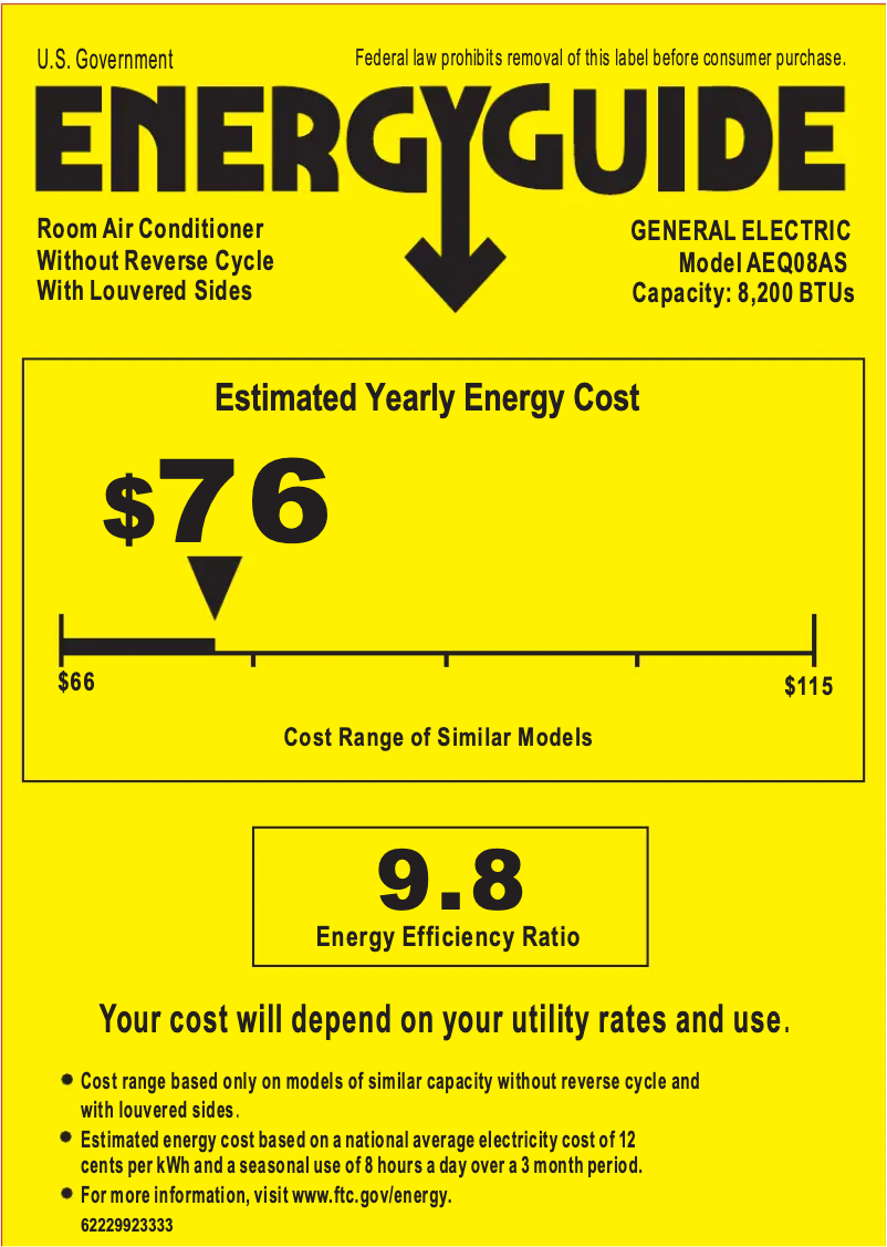 Página 1 del manual Etiqueta energética GE AEQ08AS
