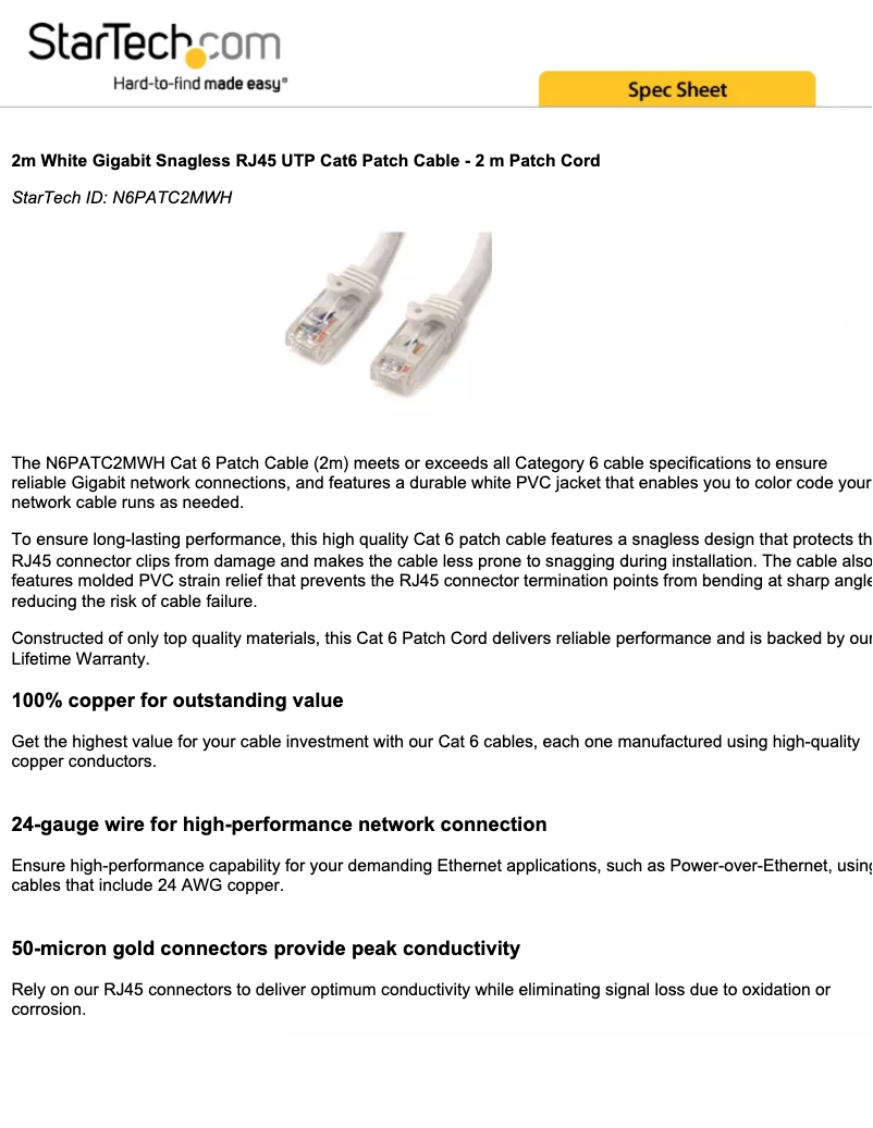 Page n°1 - Manuel utilisateur StarTech.com N6PATC2MWH