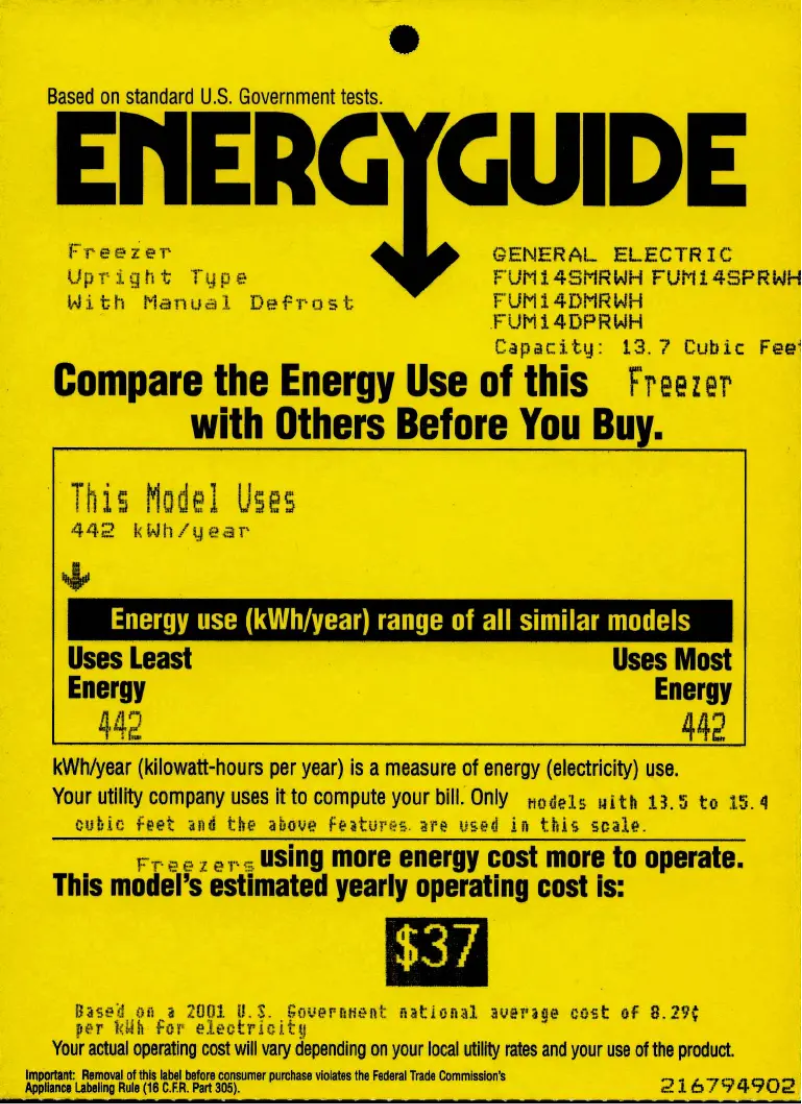 Page n°1 - Label énergétique GE FUM14DMRWH