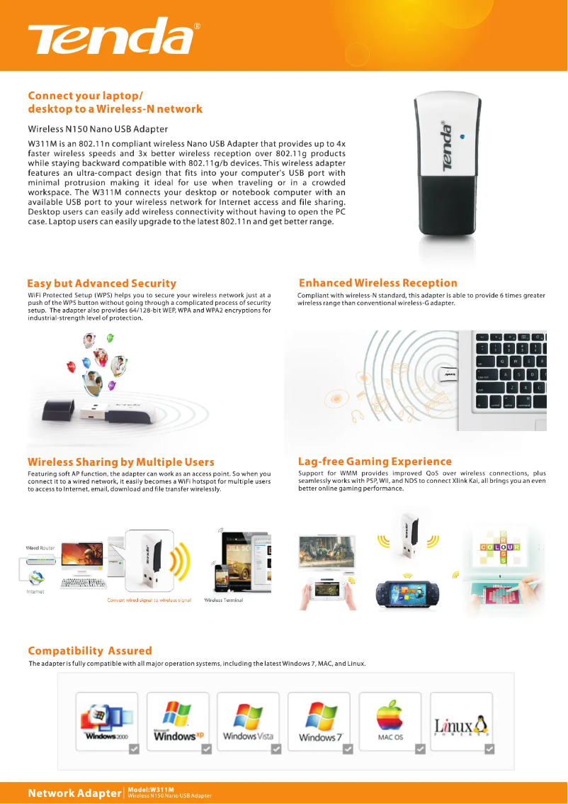 Page n°1 - Fiche technique Tenda W311M