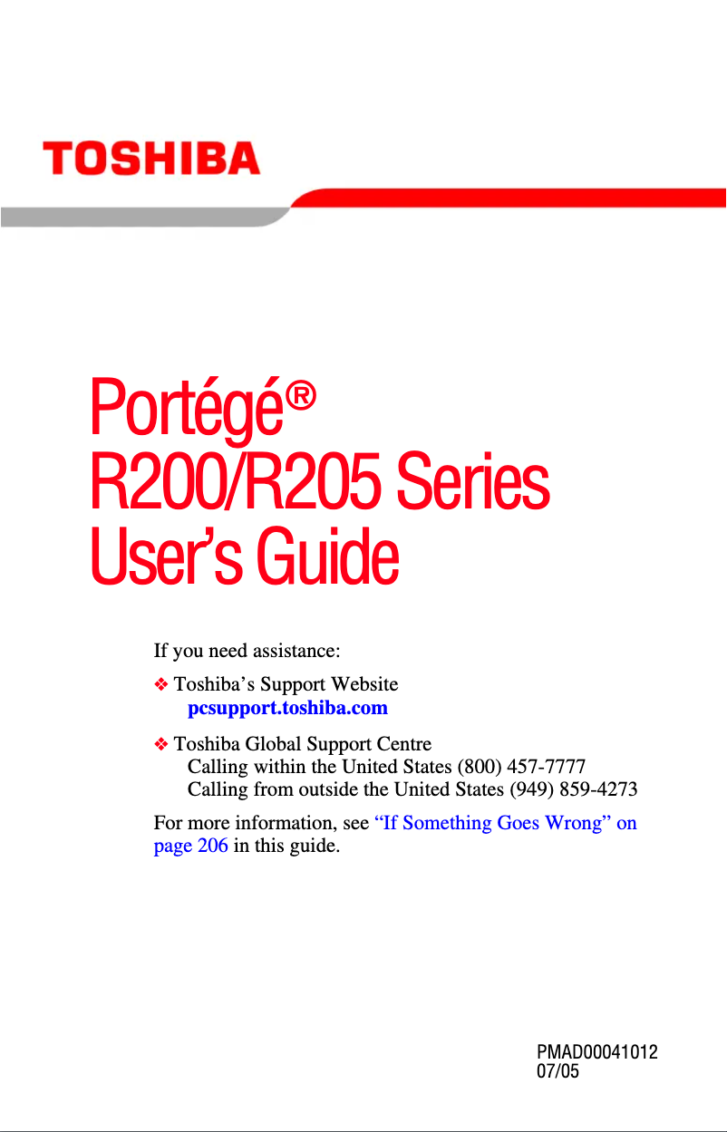 Page 1 de la notice Manuel utilisateur Toshiba Portege R205