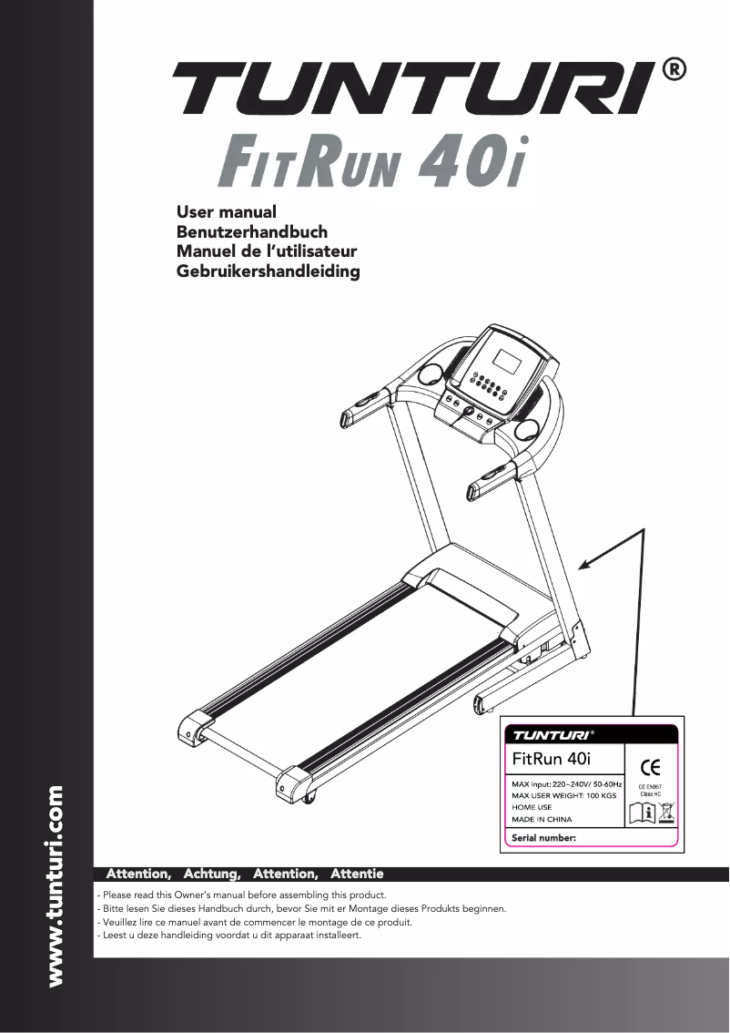 Page 1 de la notice Manuel utilisateur Tunturi FitRun 40i