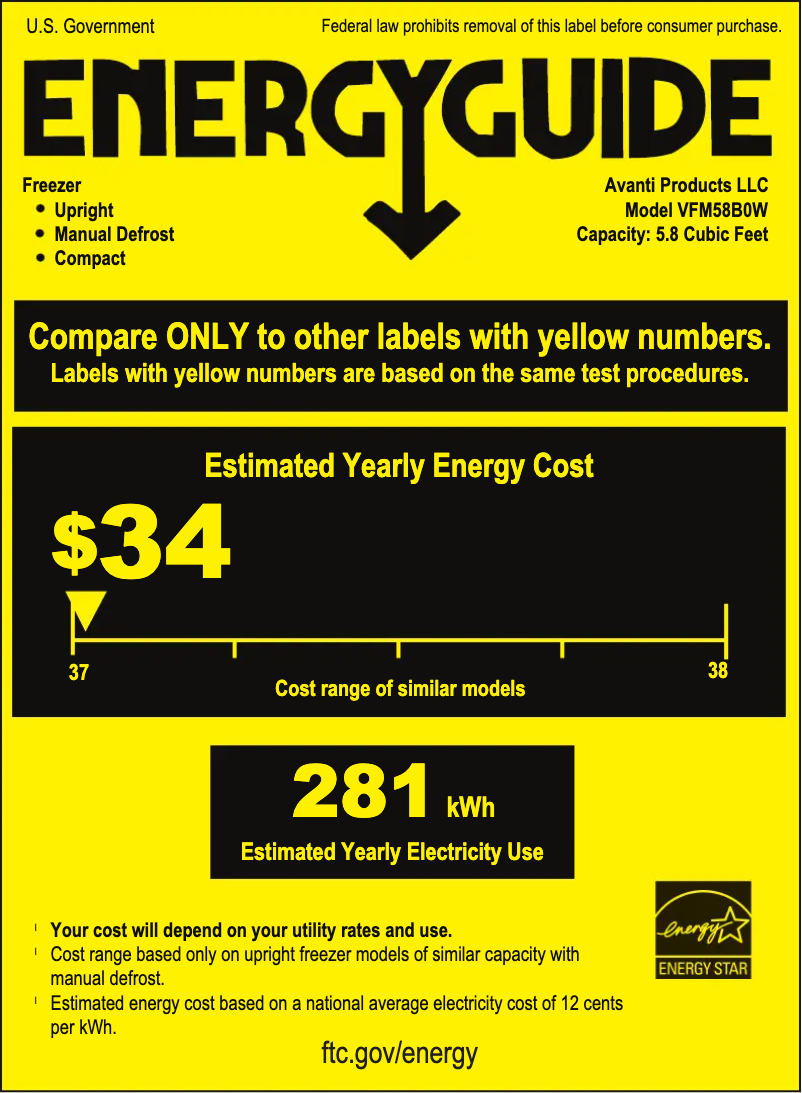 Page 1 de la notice Label énergétique Avanti VFM58B0W