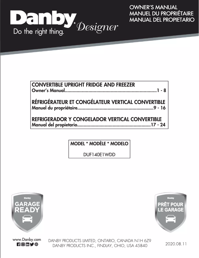 Page n°1 - Manuel utilisateur Danby DUF140E1WDD