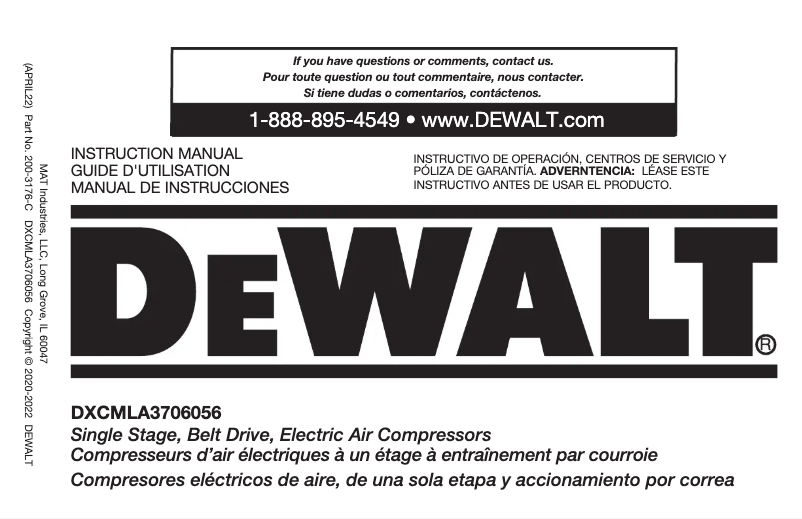 Page 1 de la notice Manuel utilisateur DeWalt DXCMLA3706056