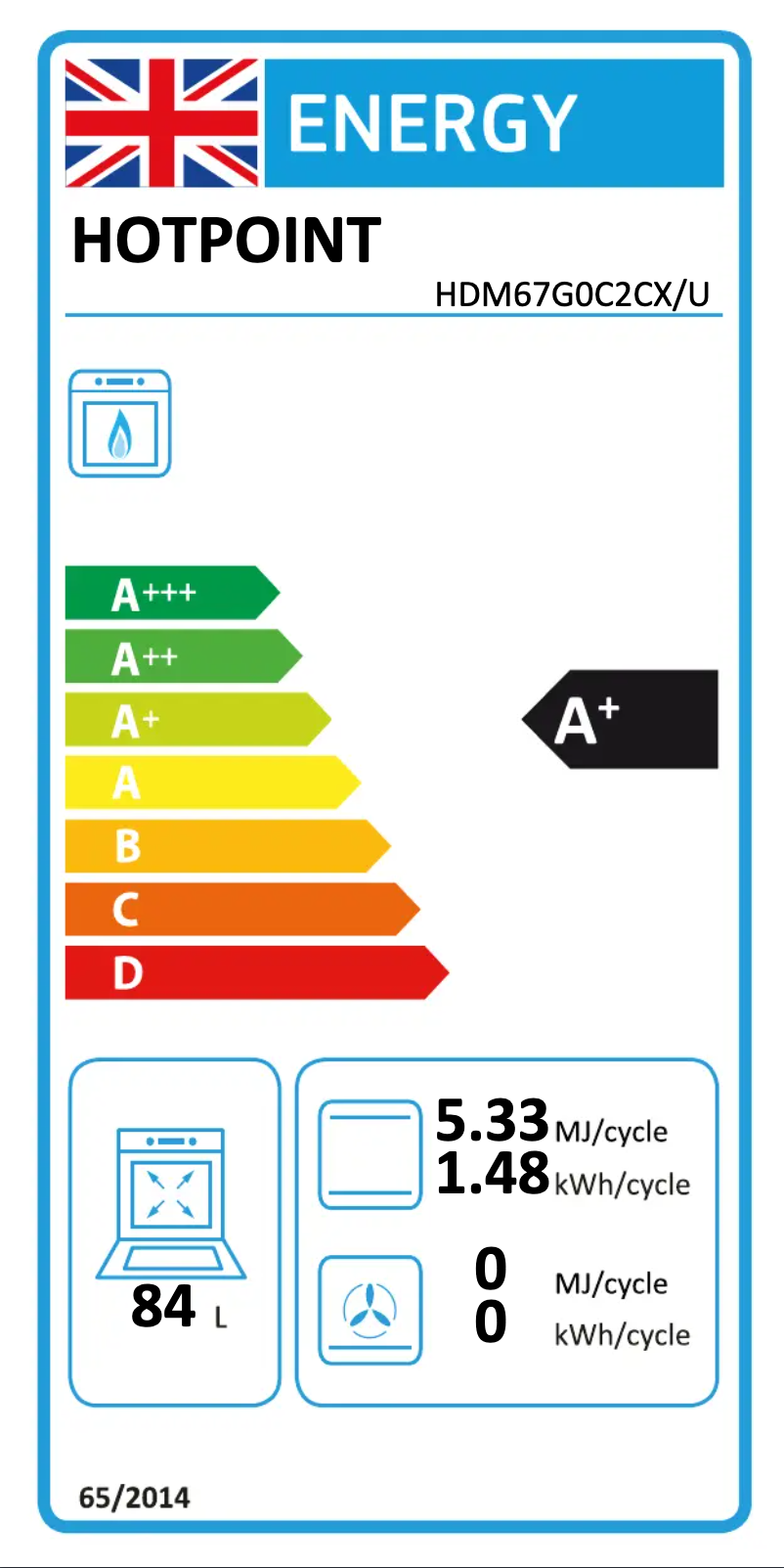Page 1 of the manual Energy Label Hotpoint HDM67G0C2CX/U