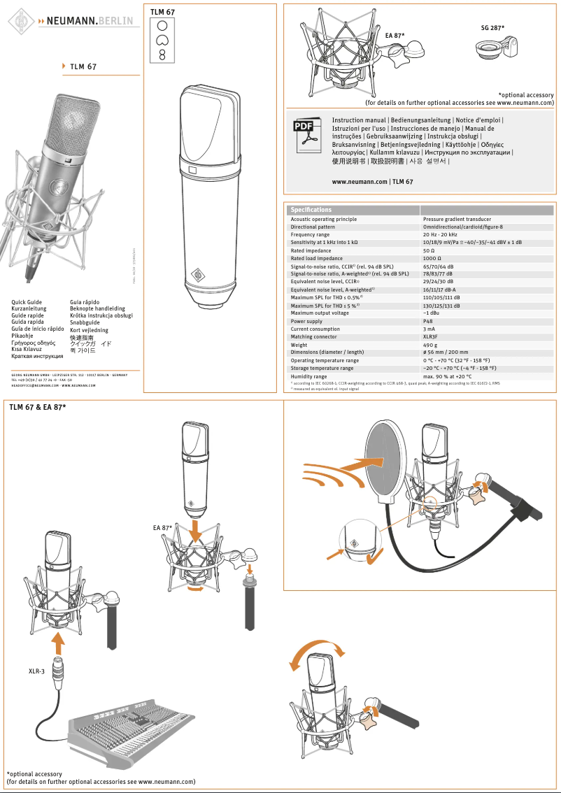 Page 1 de la notice Guide de démarrage rapide Neumann TLM 67