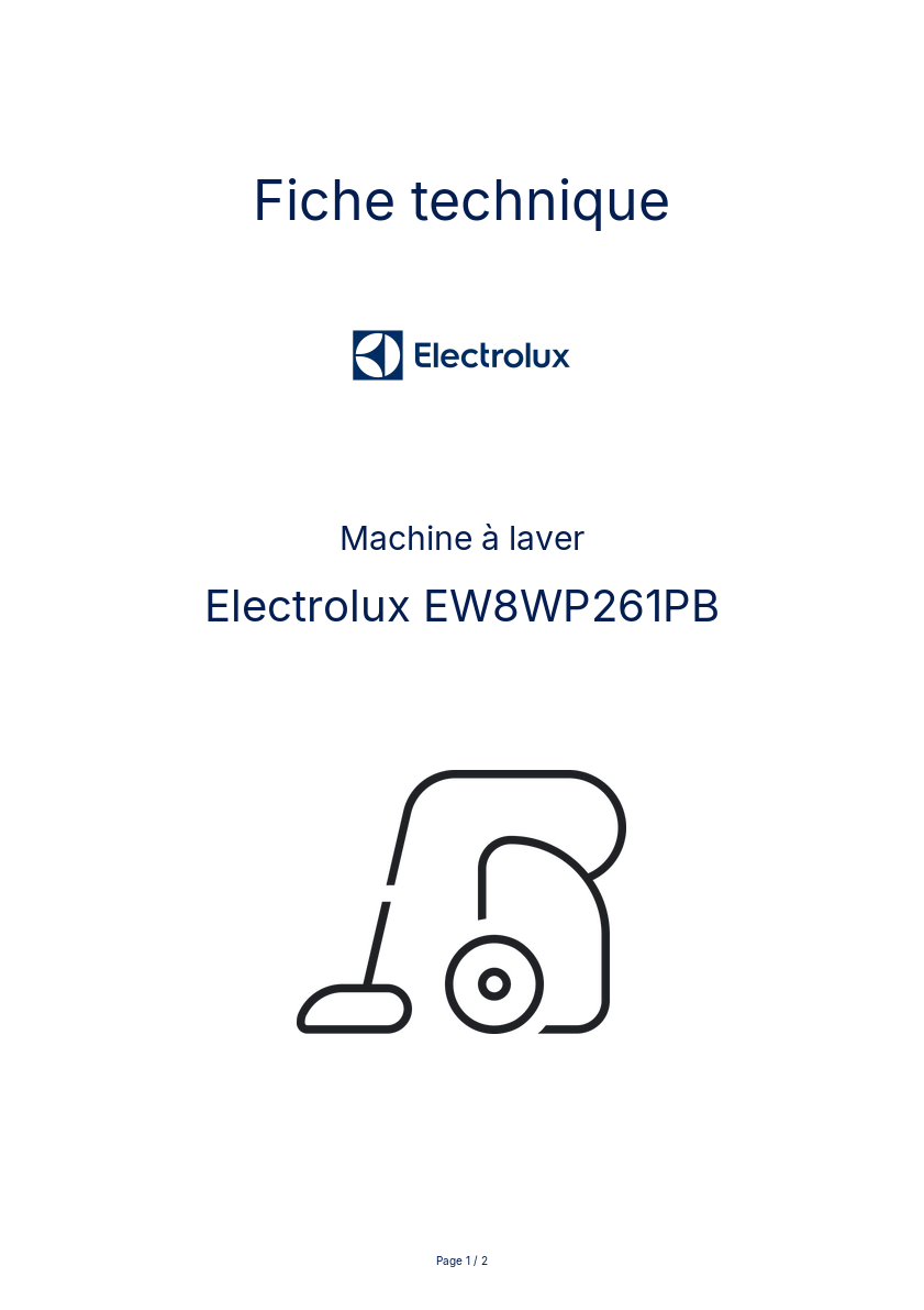 Page n°1 - Fiche technique Electrolux EW8WP261PB