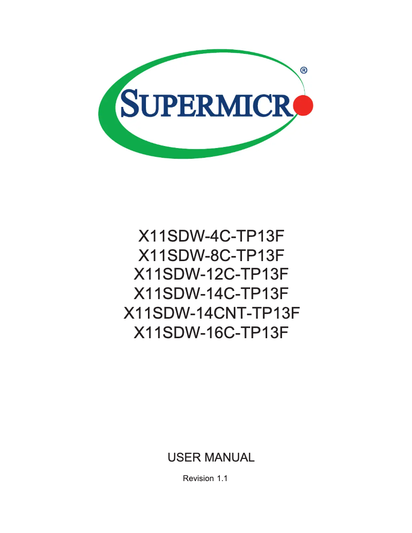 Page 1 de la notice Manuel utilisateur Supermicro X11SDW-8C-TP13F