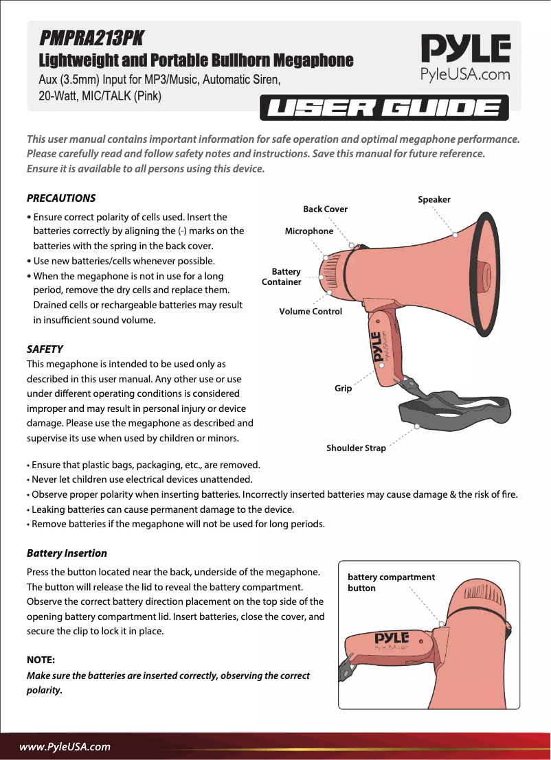 Image de la première page du manuel de l'appareil PMPRA213PK