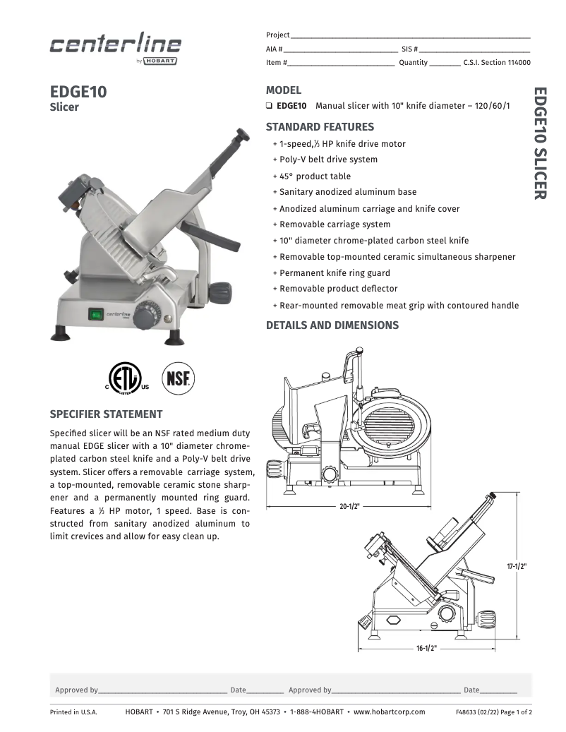 Page n°1 - Fiche technique Centerline EDGE10