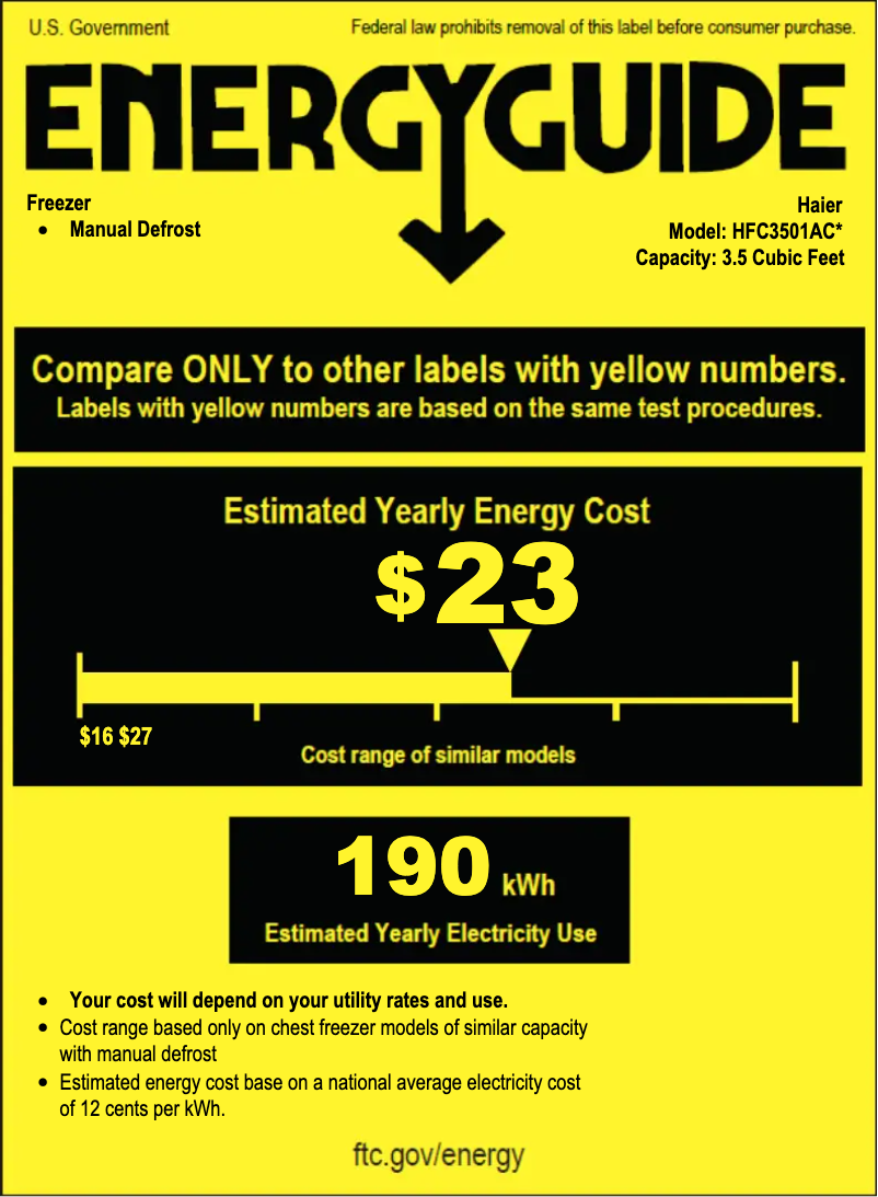 Page 1 de la notice Label énergétique Haier HFC3501ACW