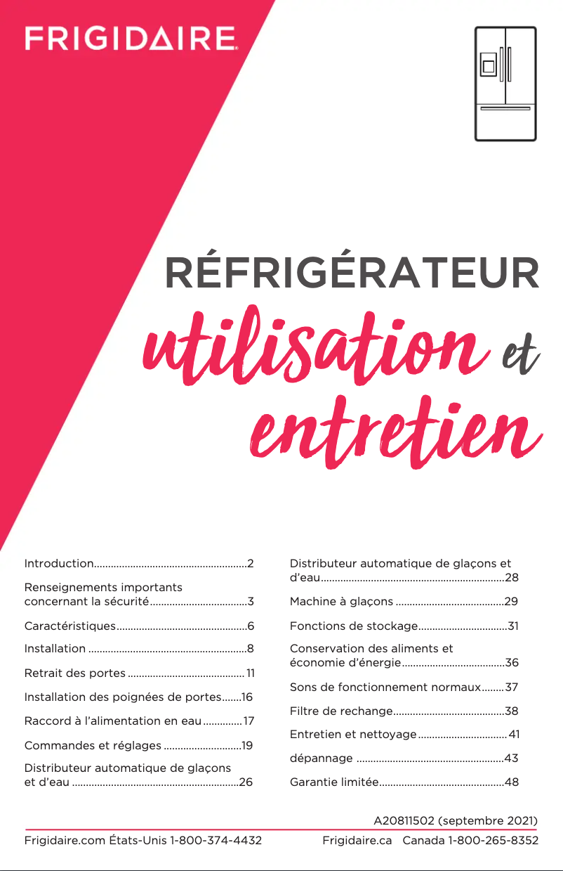 Page 1 de la notice Manuel utilisateur Frigidaire FRFG232LAF