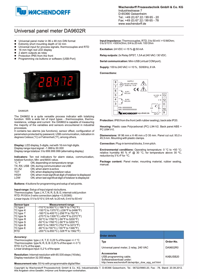 Page 1 de la notice Manuel utilisateur Wachendorff DA9602R0